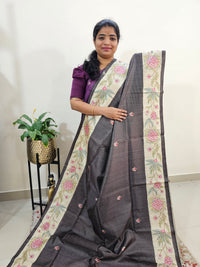 Semi Tussar with Striped Zari Weaving Saree - Grey with Cream