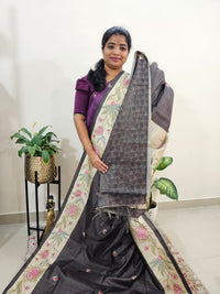 Semi Tussar with Striped Zari Weaving Saree - Grey with Cream