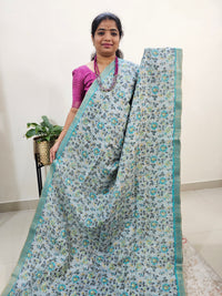 Tussar by Cotton Kalamkari- Grey with Sea Green