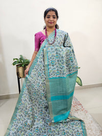 Tussar by Cotton Kalamkari- Grey with Sea Green