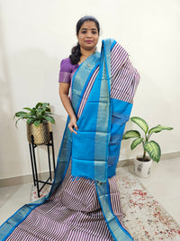 Pure Tussar Silk Saree with Zari Border - Purple with Blue