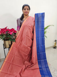 Semi Raw Silk Saree - Peach with Blue