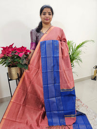 Semi Raw Silk Saree - Peach with Blue