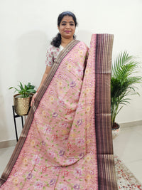 Semi Tussar with Digital Printed Saree - Peach with Brown