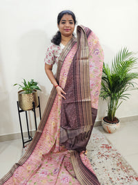 Semi Tussar with Digital Printed Saree - Peach with Brown