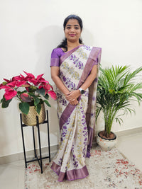 Soft Semi Tussar Digital Prints with Contrast Border - Purple