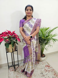 Soft Semi Tussar Digital Prints with Contrast Border - Purple