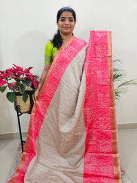 Soft Semi Tussar Digital Prints with Contrast Border - Pink