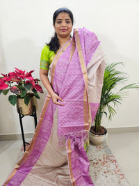 Soft Semi Tussar Digital Prints with Contrast Border - Purple