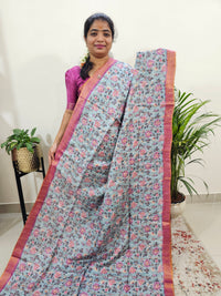 Tussar by Cotton Kalamkari- Grey with Pink