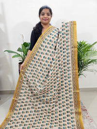 Soft Semi Tussar Digital Prints with Tissue Border - Cream with Yellow