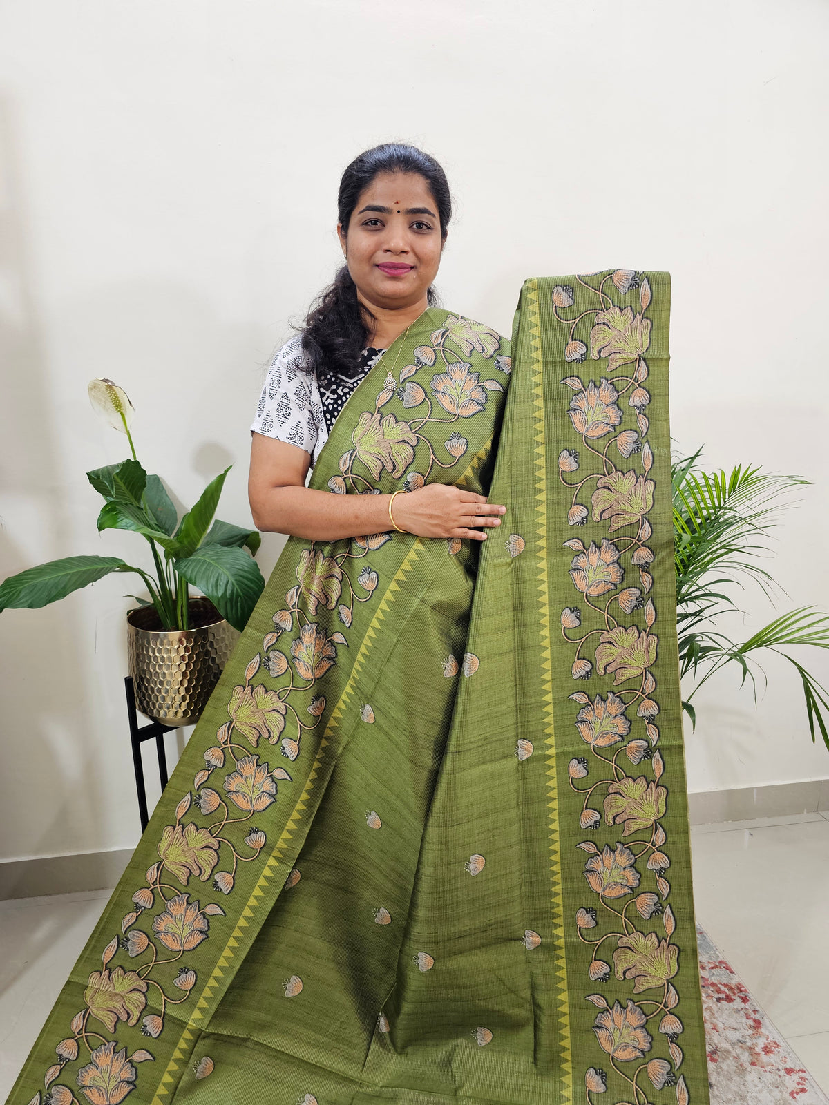 Semi Tussar with Striped Zari Weaving Saree - Green