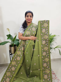 Semi Tussar with Striped Zari Weaving Saree - Green