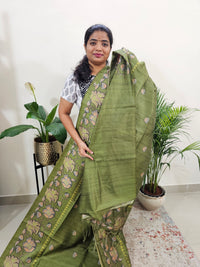 Semi Tussar with Striped Zari Weaving Saree - Green