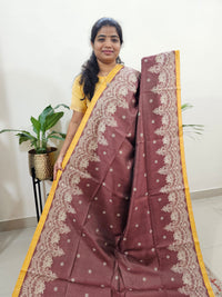 Semi Tussar with Striped Zari Weaving Saree - Maroon with Yellow