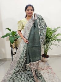 Semi Tussar with Digital Printed Saree - Green