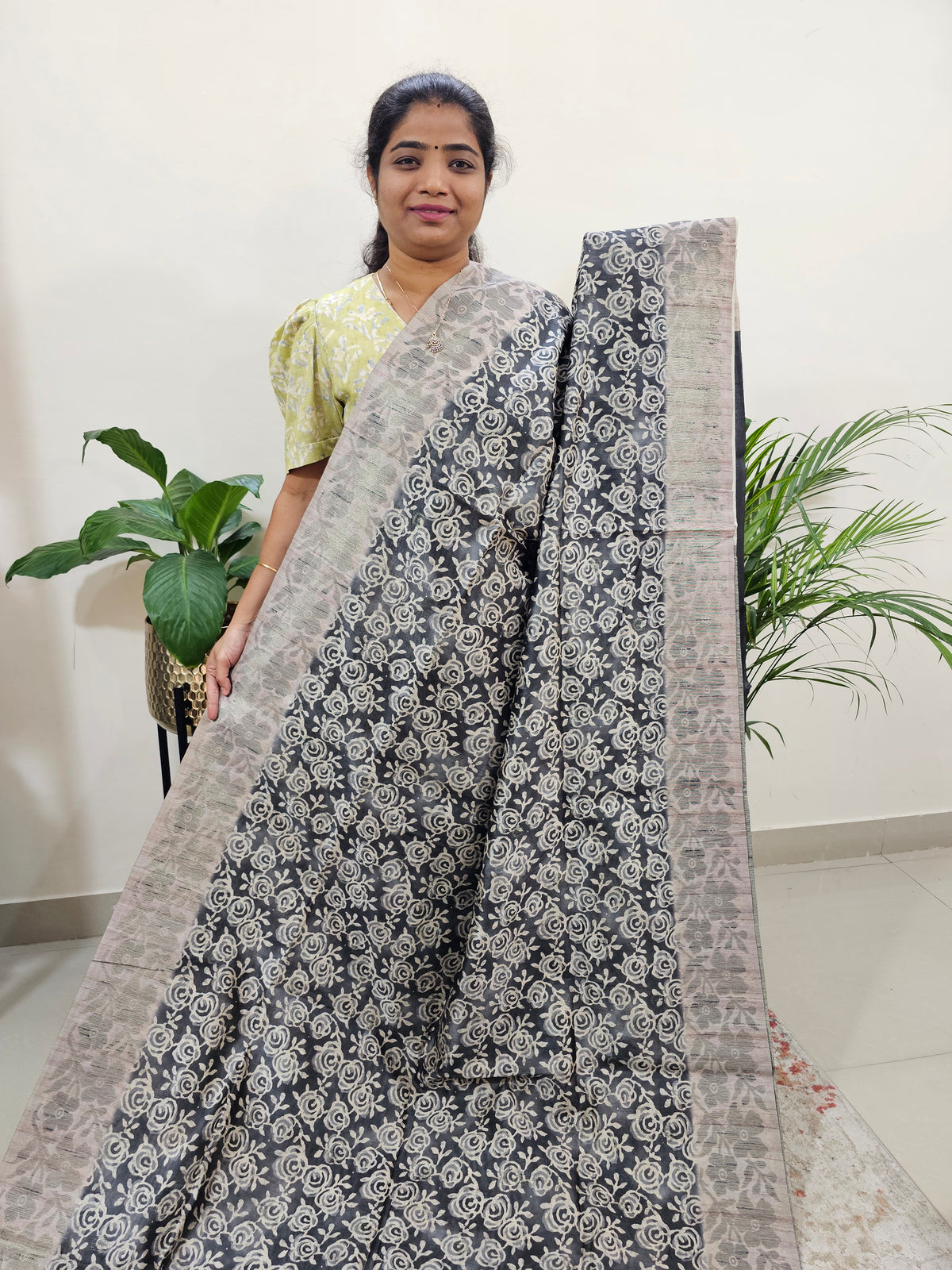 Semi Tussar with Digital Printed Saree - Grey