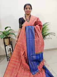 Semi Raw Silk Saree - Peach with Blue