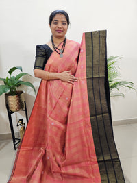 Semi Raw Silk Saree - Peach with Black
