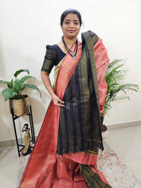 Semi Raw Silk Saree - Peach with Black