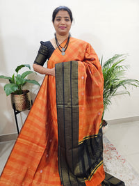 Semi Raw Silk Saree - Orange with Black