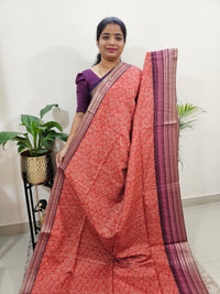 Semi Tussar with Digital Printed Saree - Orange with Magenta Pink