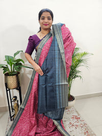 Semi Tussar with Digital Printed Saree - Pink with Grey