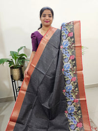 Semi Tussar with Digital Printed Saree - Grey with Red