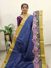 Semi Tussar with Digital Printed Saree - Blue with Green