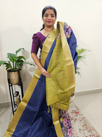 Semi Tussar with Digital Printed Saree - Blue with Green