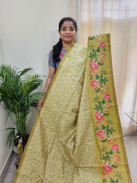Semi Tussar with Striped Zari Weaving Saree - Mehndi Green