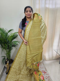 Semi Tussar with Striped Zari Weaving Saree - Mehndi Green