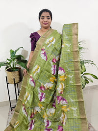 Pure Tussar Silk Checks Saree with Kanchi Border - Green