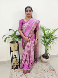 Soft Semi Tussar Digital Prints with Contrast Border - Purple