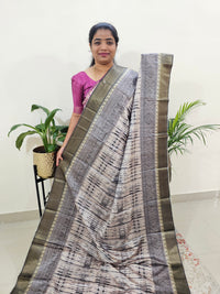 Soft Semi Tussar Digital Prints with Contrast Border - Grey