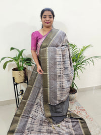 Soft Semi Tussar Digital Prints with Contrast Border - Grey