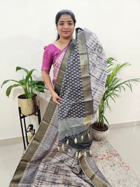 Soft Semi Tussar Digital Prints with Contrast Border - Grey