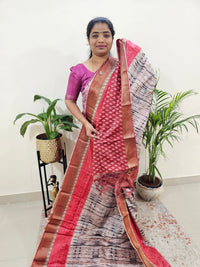 Soft Semi Tussar Digital Prints with Contrast Border - Red