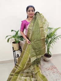 Soft Semi Tussar Digital Prints with Contrast Border - Green