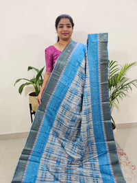 Soft Semi Tussar Digital Prints with Contrast Border - Blue