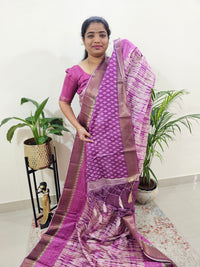 Soft Semi Tussar Digital Prints with Contrast Border - Purple