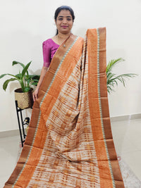 Soft Semi Tussar Digital Prints with Contrast Border - Brown