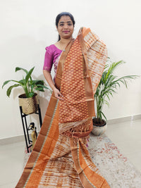 Soft Semi Tussar Digital Prints with Contrast Border - Brown