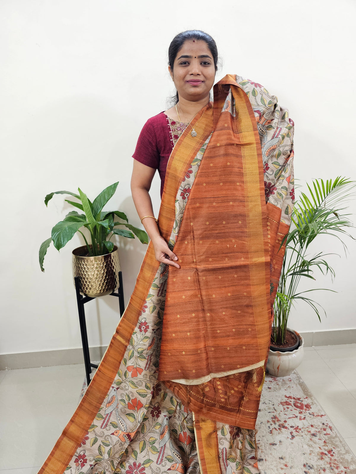 Semi Tussar with Digital Print Saree -Beige with Brown