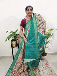 Semi Tussar with Digital Print Saree -Beige with Green