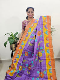 Pure Tussar Silk with Hand Paint - Lavender with Orange
