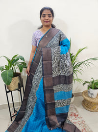 Pure Tussar Silk Saree with Zari Border - Blue with Black