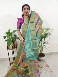 Tussar Silk Saree with Zari Border - Green Multi Shade