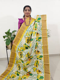 Tussar Silk Saree with Zari Border - Cream with Yellow