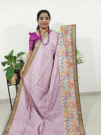 Soft Semi Tussar Weaving with Kalamkari Border - Lavender with Brown